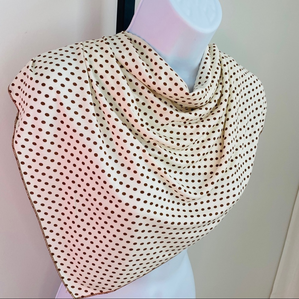 🔥FREE w PURCHASE 🔥 Cream & Brown Polkadot Square Scarf or Handkerchief